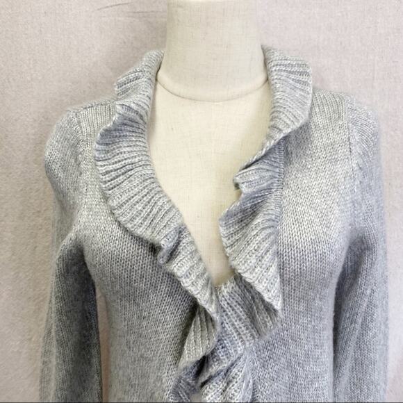 Y2K DressBarn gray metallic ruffle lightweight cardigan size small - Picture 12 of 14